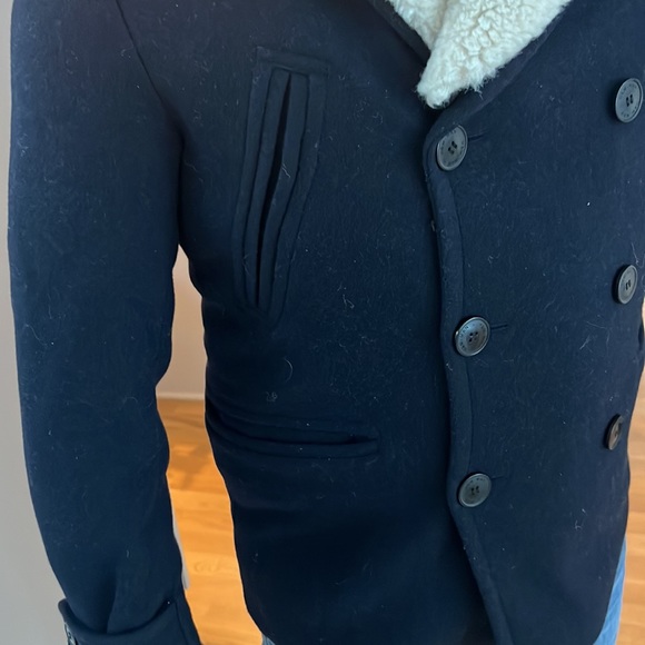 H & M Wool Blend Pea Coat Detachable Fur Collar 38 R - Picture 3 of 9